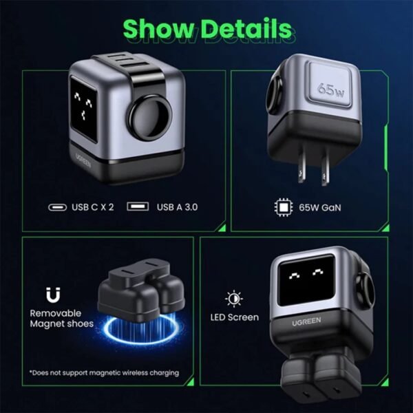 Alternative view of UGREEN - Cargador Robot GaN - 65W (2C + 1A)