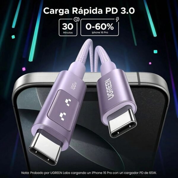 Alternative view of Cable Ugreen Tipo C a C de 100w con Pantalla Led
