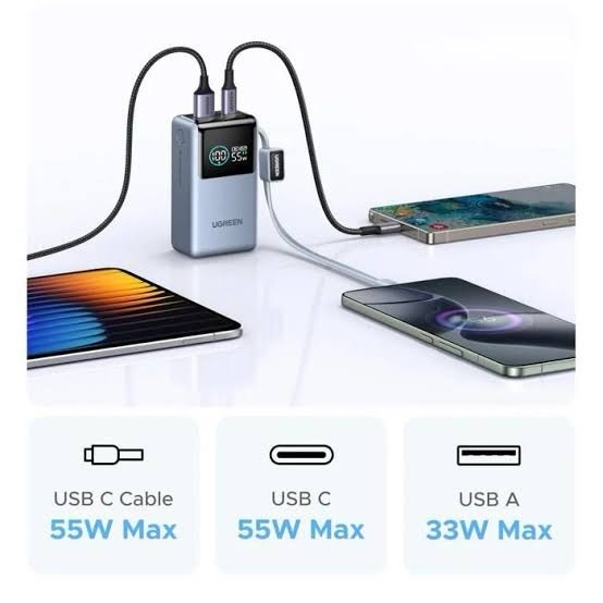 Alternative view of Mini Power Bank Ugreen PB727 55W 10000mAh Cable Integrado con Pantalla LED