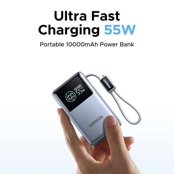 Mini Power Bank Ugreen PB727 55W 10000mAh Cable Integrado con Pantalla LED