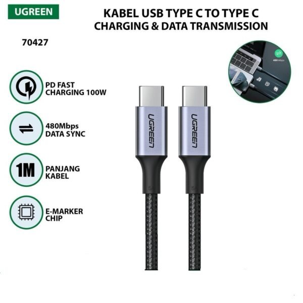 Alternative view of Cable ugreen Tipo C a C reforzado de 100w