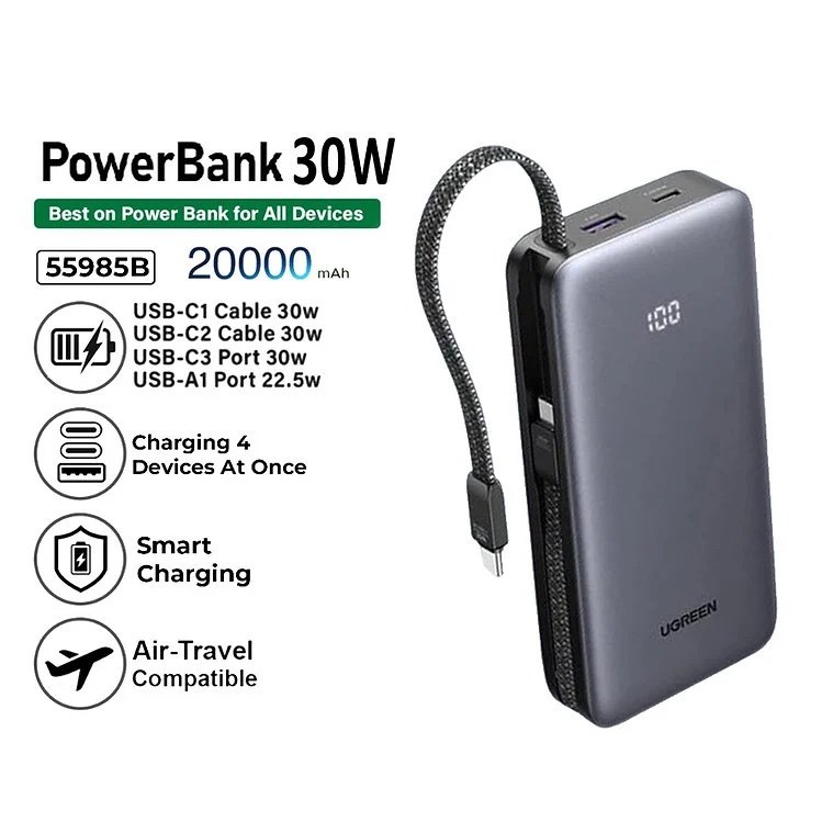 Power Bank Ugreen 20.000mAh de 30w con doble cable USB- C - Imagen 3