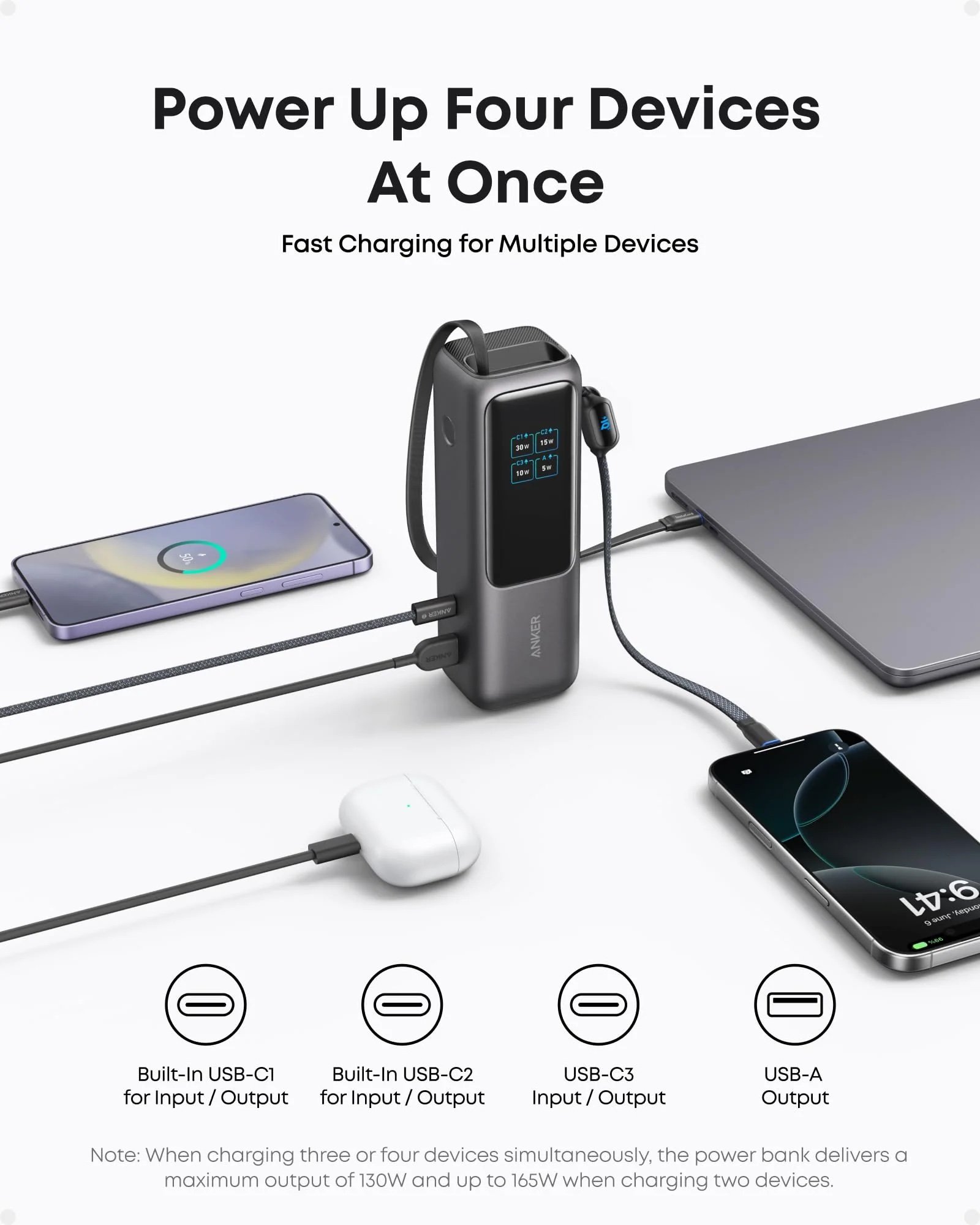 Power Bank Anker A1695 25000 mAh 165W – Black - Imagen 2