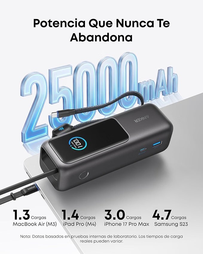 Power Bank Anker A1695 25000 mAh 165W – Black - Imagen 5