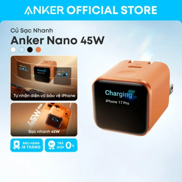 Cargador Anker Nano 45W USB-C, versión Asia – Orange