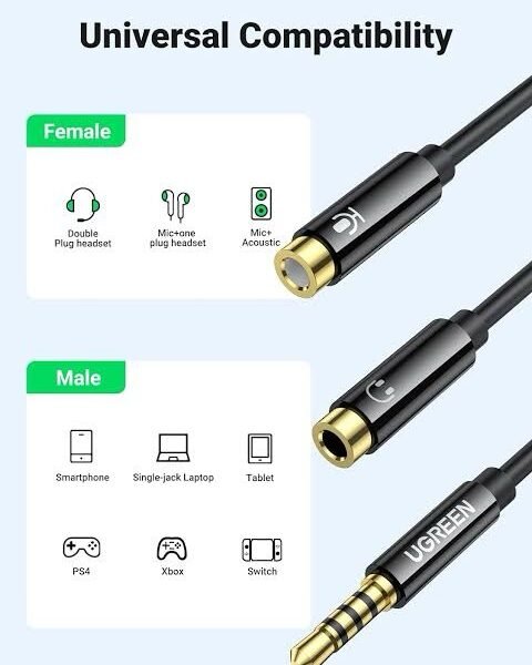 Alternative view of Adaptador UGREEN AV141 de 3,5 mm para audífonos y micrófono – Black