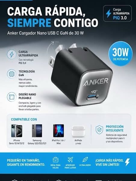 Alternative view of Cargador Anker Nano 3 30w USB-C – Black