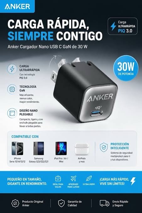 Cargador Anker Nano 3 30w USB-C – Black - Imagen 2