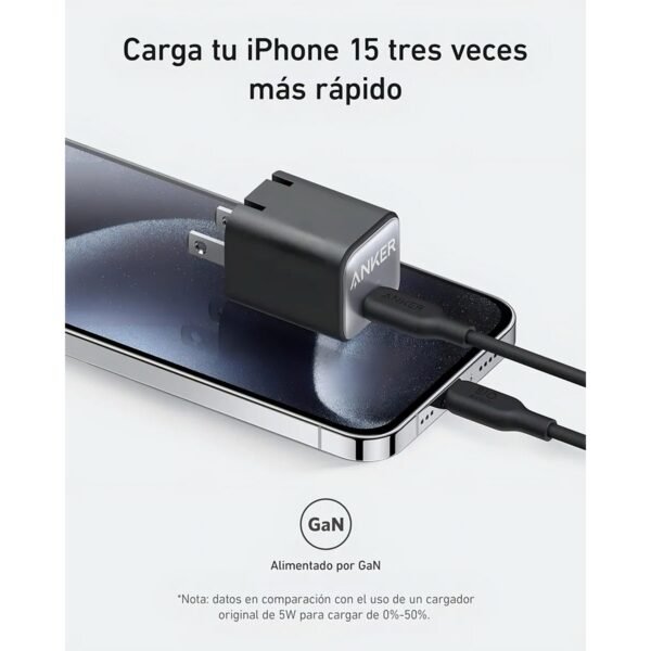Alternative view of Cargador Anker Zolo 30W USB-C con cable incluido, versión Asia – Black